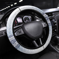 Manu Samoa Rugby White Steering Wheel Cover ʻIe Toga Pattern With Brown Ula fala LT7 Universal Fit White - Polynesian Pride