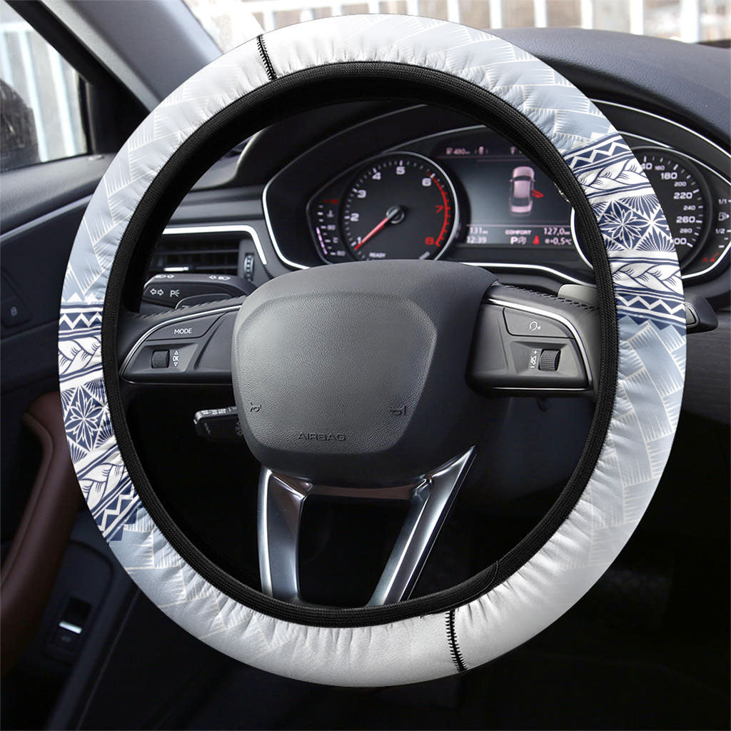 Manu Samoa Rugby White Steering Wheel Cover ʻIe Toga Pattern With Brown Ula fala LT7 - Polynesian Pride
