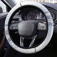 Manu Samoa Rugby White Steering Wheel Cover ʻIe Toga Pattern With Brown Ula fala LT7 - Polynesian Pride