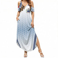 Manu Samoa Rugby Custom White Summer Maxi Dress ʻIe Toga Pattern With Brown Ula fala LT7 Women White - Polynesian Pride