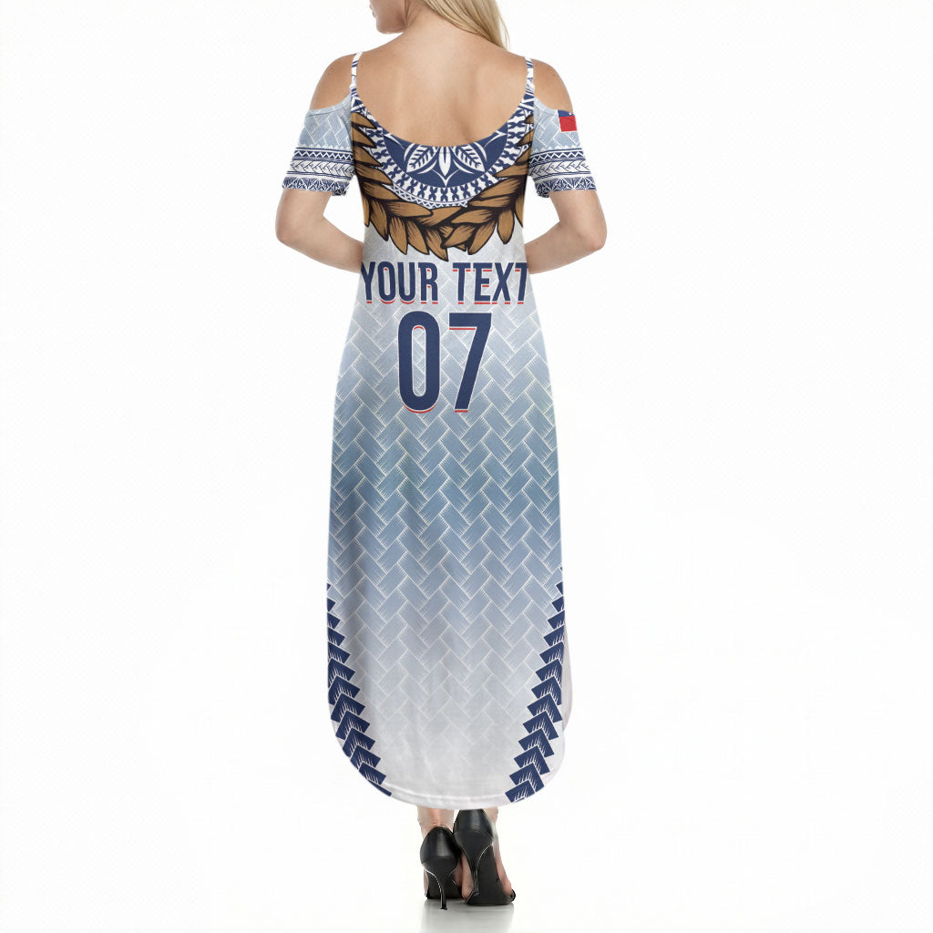 Manu Samoa Rugby Custom White Summer Maxi Dress ʻIe Toga Pattern With Brown Ula fala LT7 - Polynesian Pride