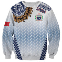 Manu Samoa Rugby Custom White Sweatshirt ʻIe Toga Pattern With Brown Ula fala LT7 Unisex White - Polynesian Pride