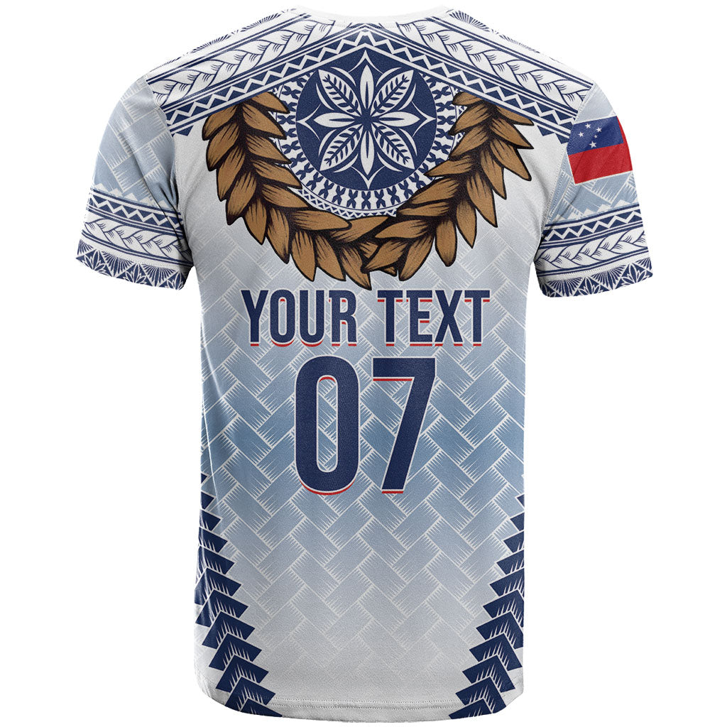 Manu Samoa Rugby Custom White T Shirt ʻIe Toga Pattern With Brown Ula fala LT7 - Polynesian Pride