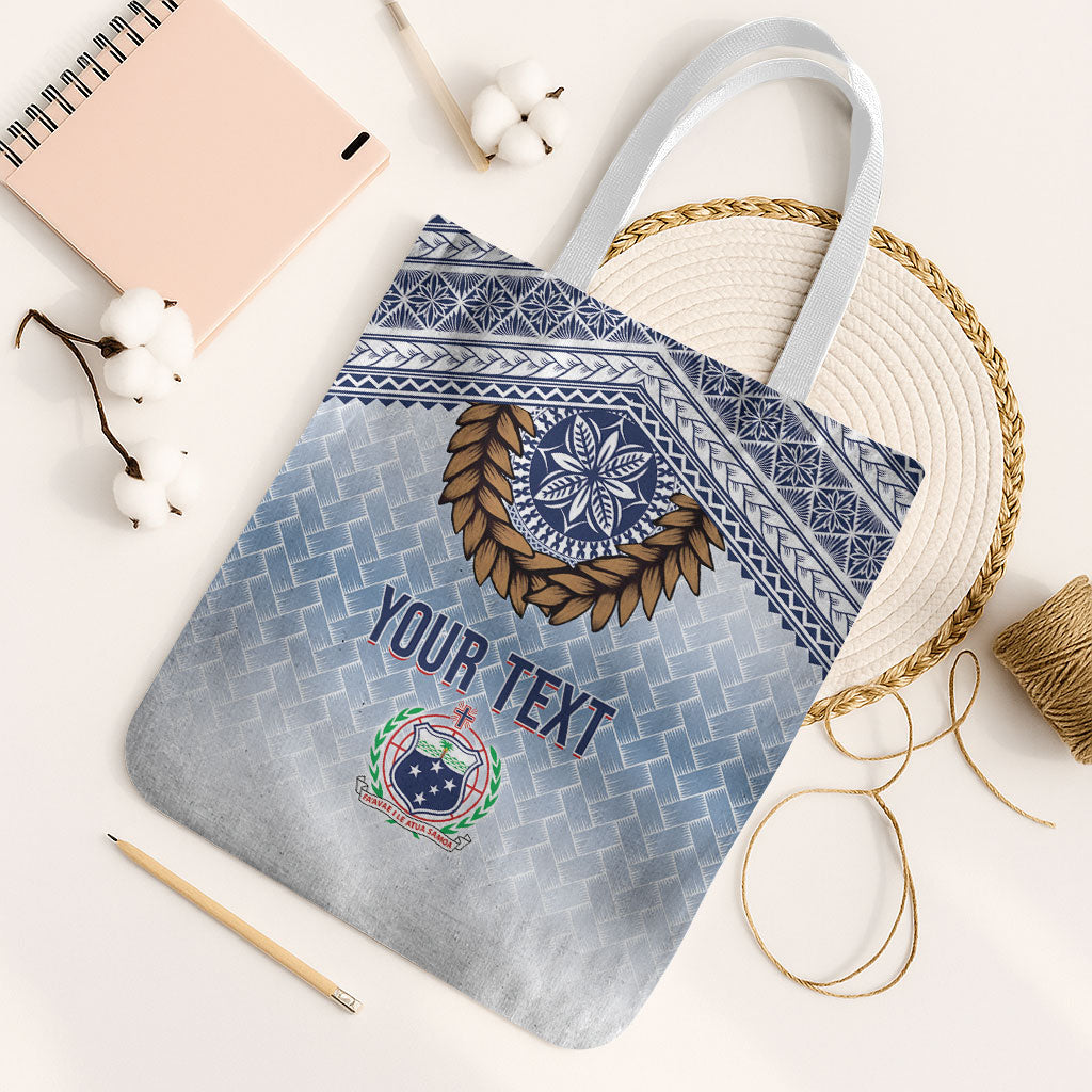 Manu Samoa Rugby Custom White Tote Bag ʻIe Toga Pattern With Brown Ula fala LT7 White Strap One Size White - Polynesian Pride