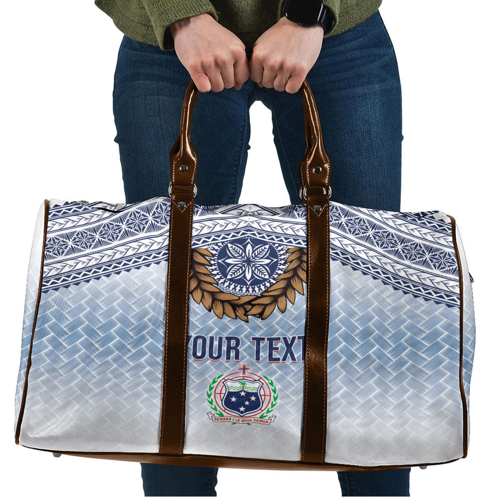 Manu Samoa Rugby Custom White Travel Bag ʻIe Toga Pattern With Brown Ula fala LT7 White - Polynesian Pride