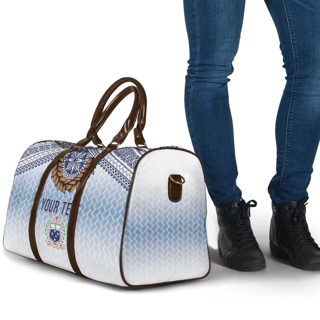 Manu Samoa Rugby Custom White Travel Bag ʻIe Toga Pattern With Brown Ula fala LT7 - Polynesian Pride