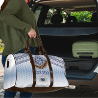 Manu Samoa Rugby Custom White Travel Bag ʻIe Toga Pattern With Brown Ula fala LT7 - Polynesian Pride