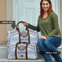 Manu Samoa Rugby Custom White Travel Bag ʻIe Toga Pattern With Brown Ula fala LT7 - Polynesian Pride