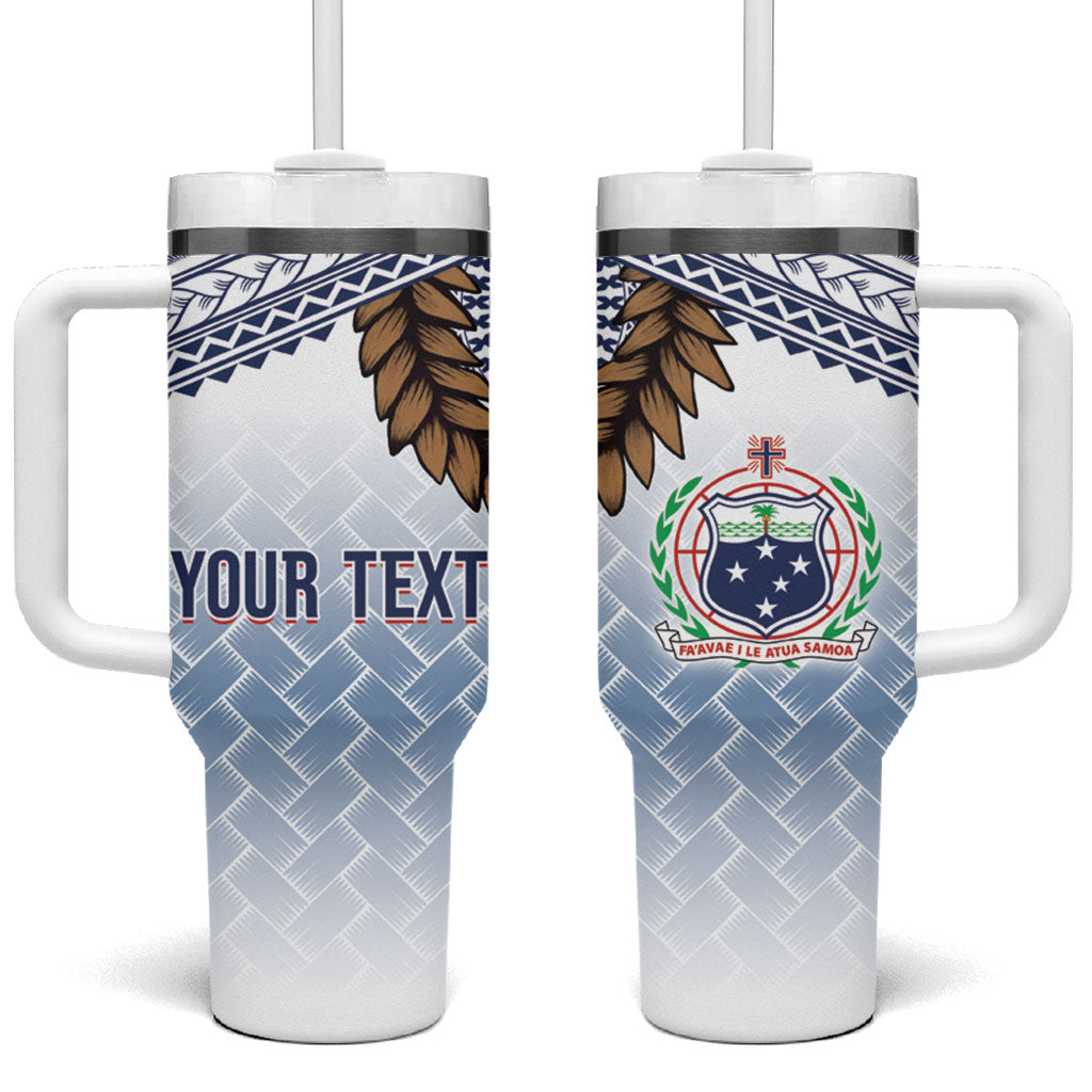 Manu Samoa Rugby Custom White Tumbler With Handle ʻIe Toga Pattern With Brown Ula fala LT7 One Size: 40 oz White - Polynesian Pride