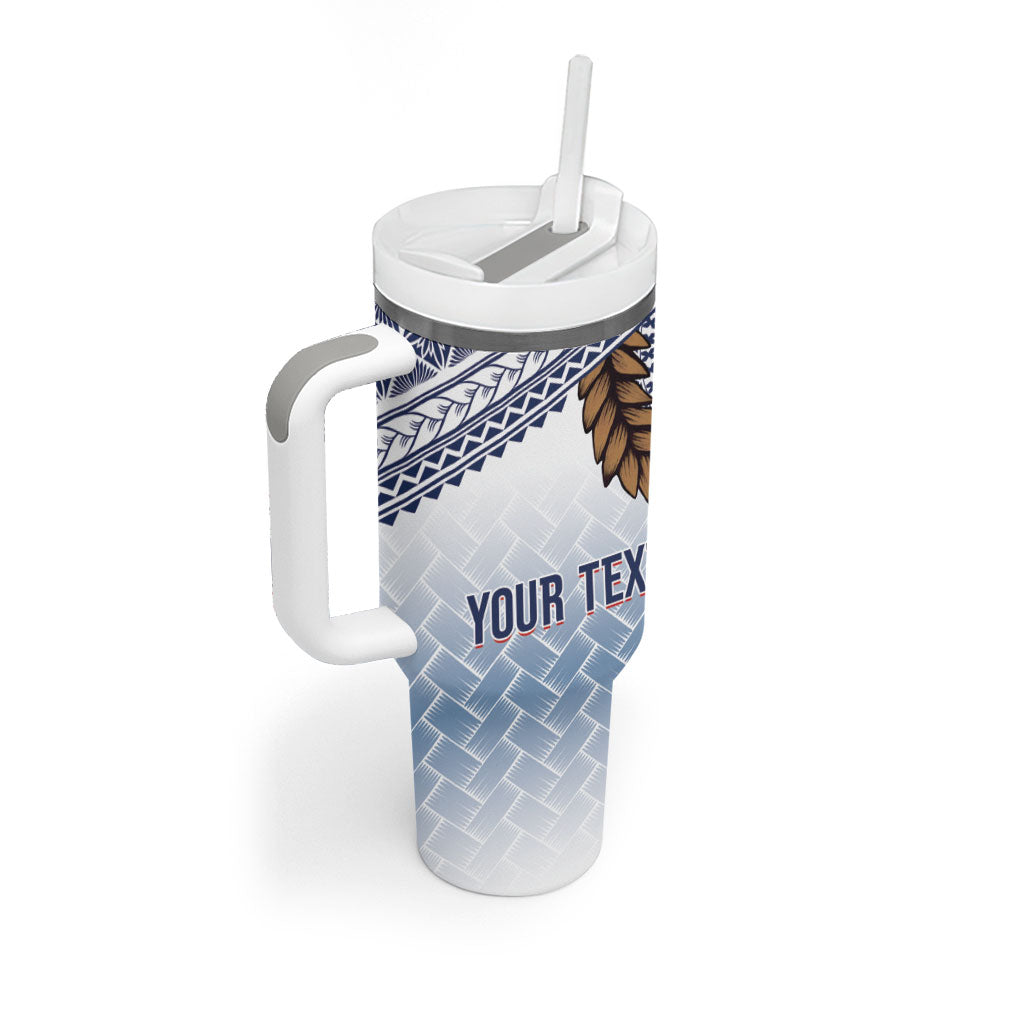 Manu Samoa Rugby Custom White Tumbler With Handle ʻIe Toga Pattern With Brown Ula fala LT7 - Polynesian Pride