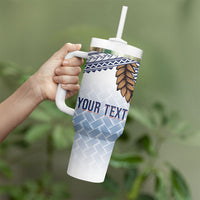 Manu Samoa Rugby Custom White Tumbler With Handle ʻIe Toga Pattern With Brown Ula fala LT7 - Polynesian Pride