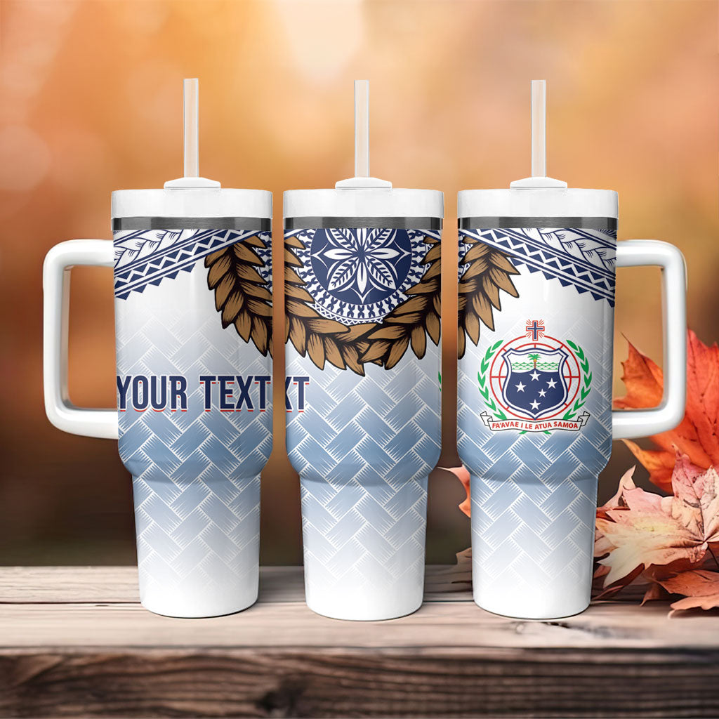 Manu Samoa Rugby Custom White Tumbler With Handle ʻIe Toga Pattern With Brown Ula fala LT7 - Polynesian Pride