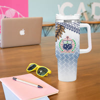 Manu Samoa Rugby Custom White Tumbler With Handle ʻIe Toga Pattern With Brown Ula fala LT7 - Polynesian Pride