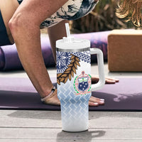 Manu Samoa Rugby Custom White Tumbler With Handle ʻIe Toga Pattern With Brown Ula fala LT7 - Polynesian Pride