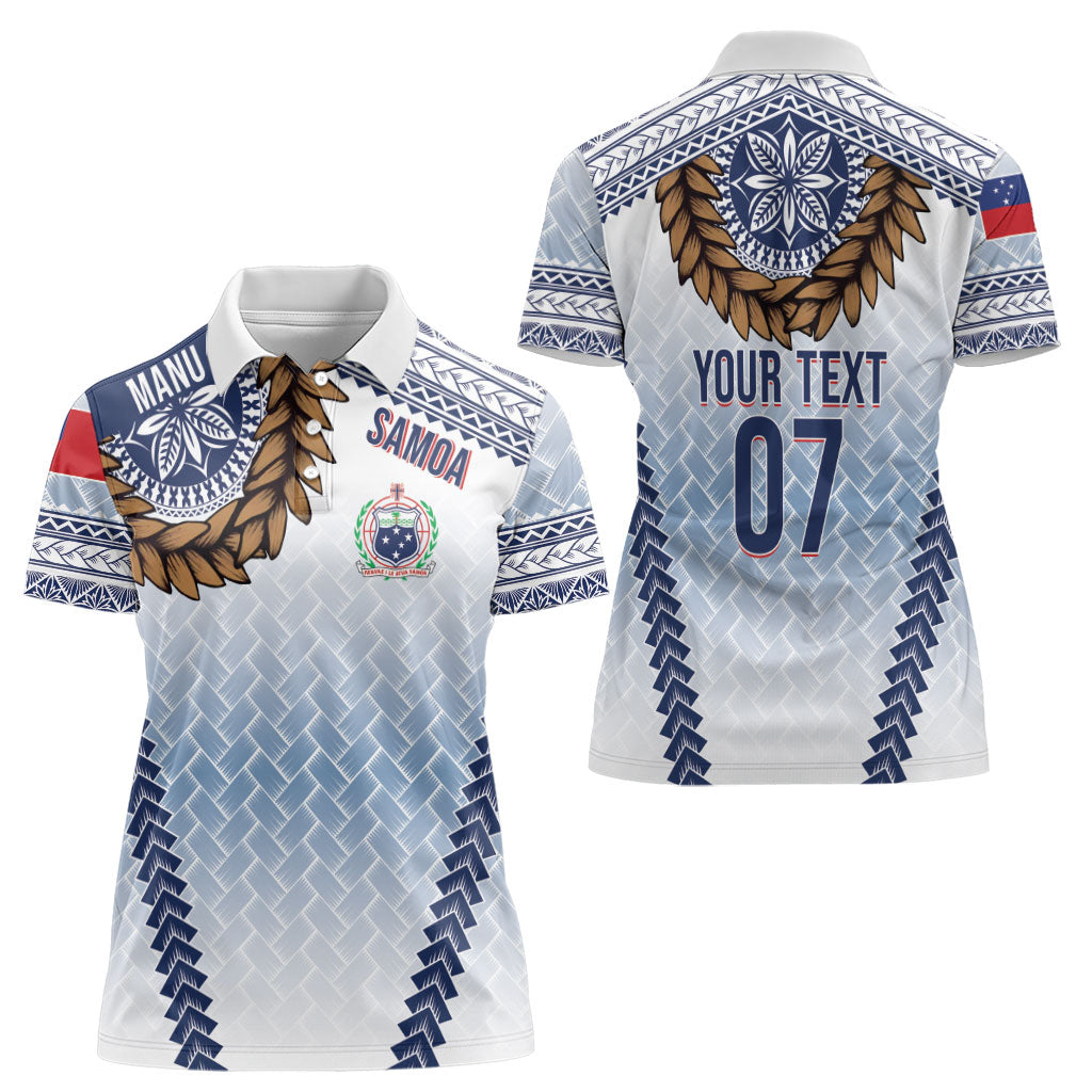 Manu Samoa Rugby Custom White Women Polo Shirt ʻIe Toga Pattern With Brown Ula fala LT7 - Polynesian Pride