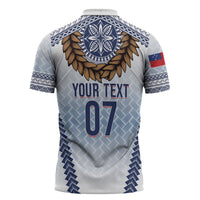 Manu Samoa Rugby Custom White Zipper Polo Shirt ʻIe Toga Pattern With Brown Ula fala LT7 - Polynesian Pride