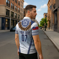 Manu Samoa Rugby Custom White Zipper Polo Shirt ʻIe Toga Pattern With Brown Ula fala LT7 - Polynesian Pride