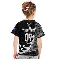 Personalised New Zealand Rugby Kid T Shirt Aotearoa Silver Fern Koru Maori Style LT7 - Polynesian Pride