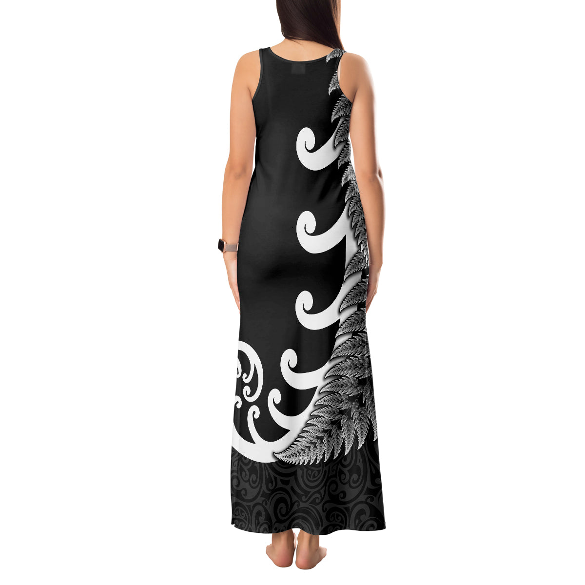 Personalised New Zealand Rugby Tank Maxi Dress Aotearoa Silver Fern Koru Maori Style LT7 - Polynesian Pride