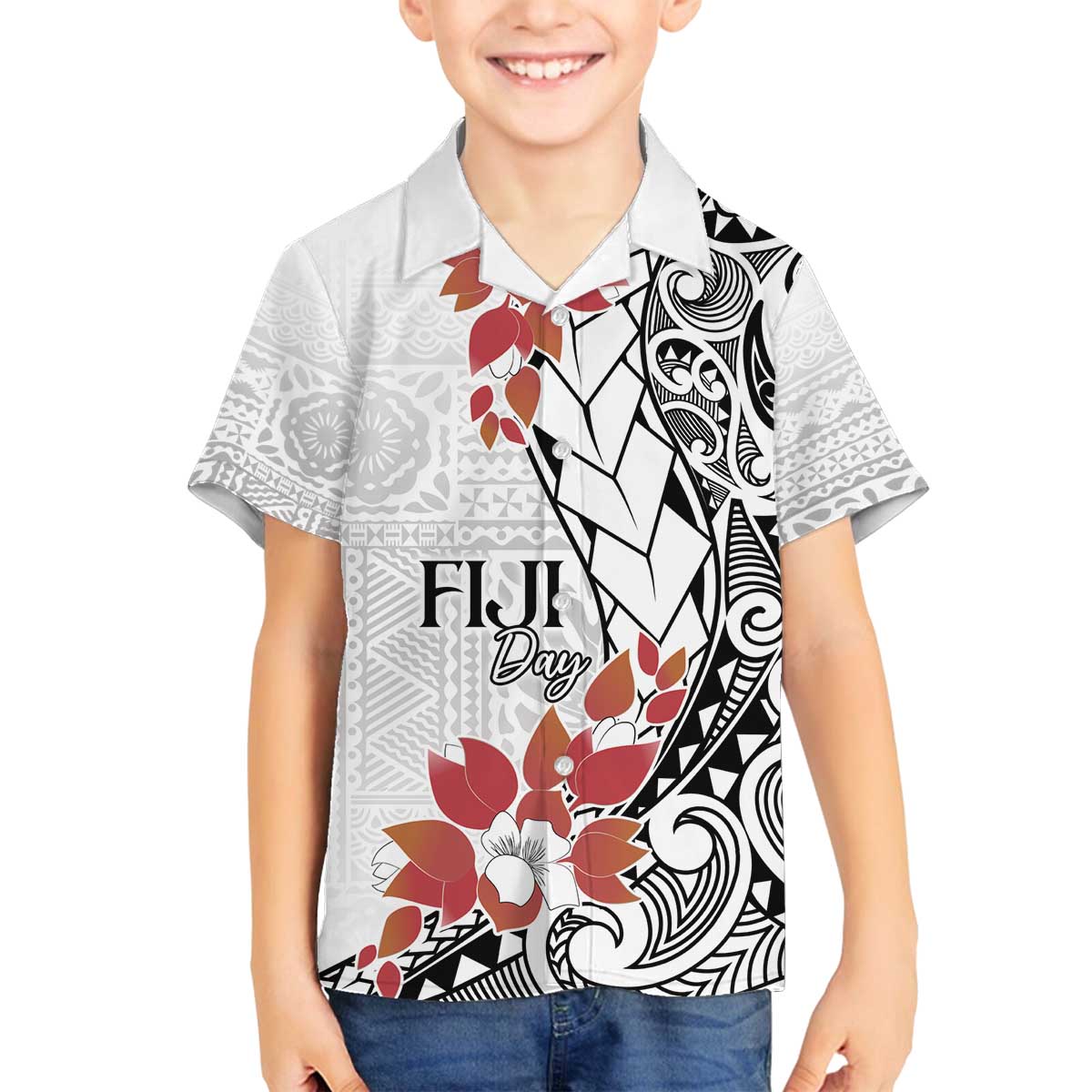 Bula Fiji Day Family Matching Puletasi and Hawaiian Shirt Tagimaucia on Masi Pattern