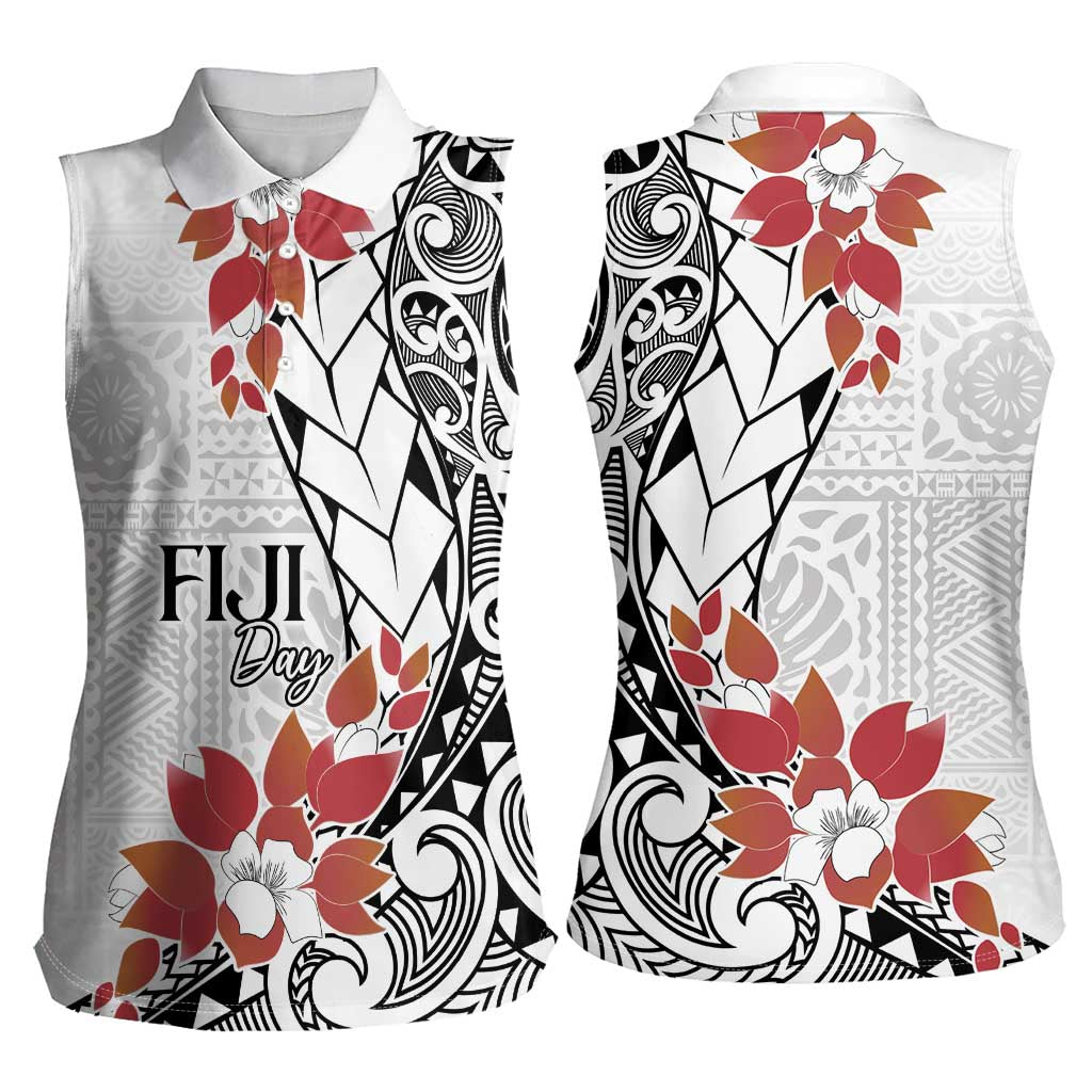 Bula Fiji Day Women Sleeveless Polo Shirt Tagimaucia on Masi Pattern LT7 - Polynesian Pride