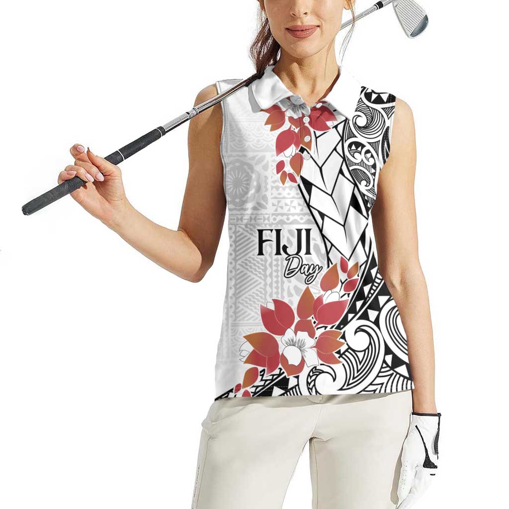 Bula Fiji Day Women Sleeveless Polo Shirt Tagimaucia on Masi Pattern LT7 - Polynesian Pride