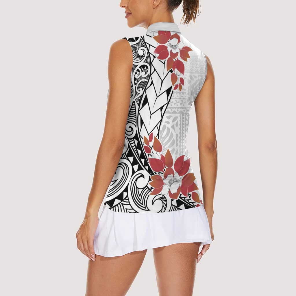 Bula Fiji Day Women Sleeveless Polo Shirt Tagimaucia on Masi Pattern LT7 - Polynesian Pride