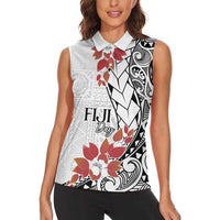 Bula Fiji Day Women Sleeveless Polo Shirt Tagimaucia on Masi Pattern LT7 - Polynesian Pride