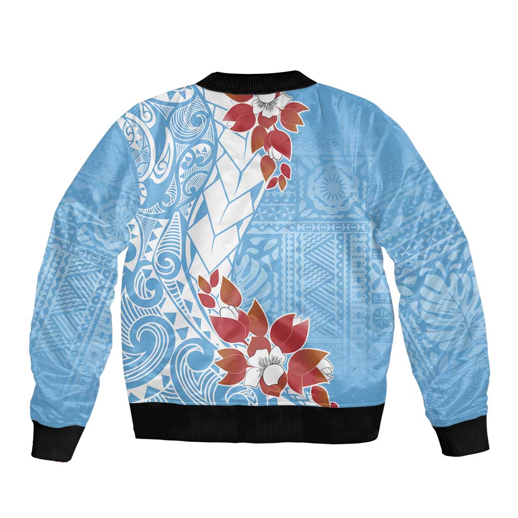Bula Fiji Day Bomber Jacket Tagimaucia on Masi Pattern - Turquoise