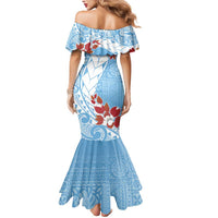 Bula Fiji Day Mermaid Dress Tagimaucia on Masi Pattern - Turquoise