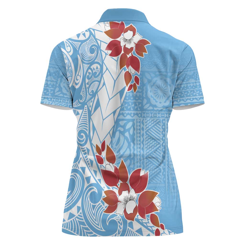 Bula Fiji Day Women Polo Shirt Tagimaucia on Masi Pattern - Turquoise