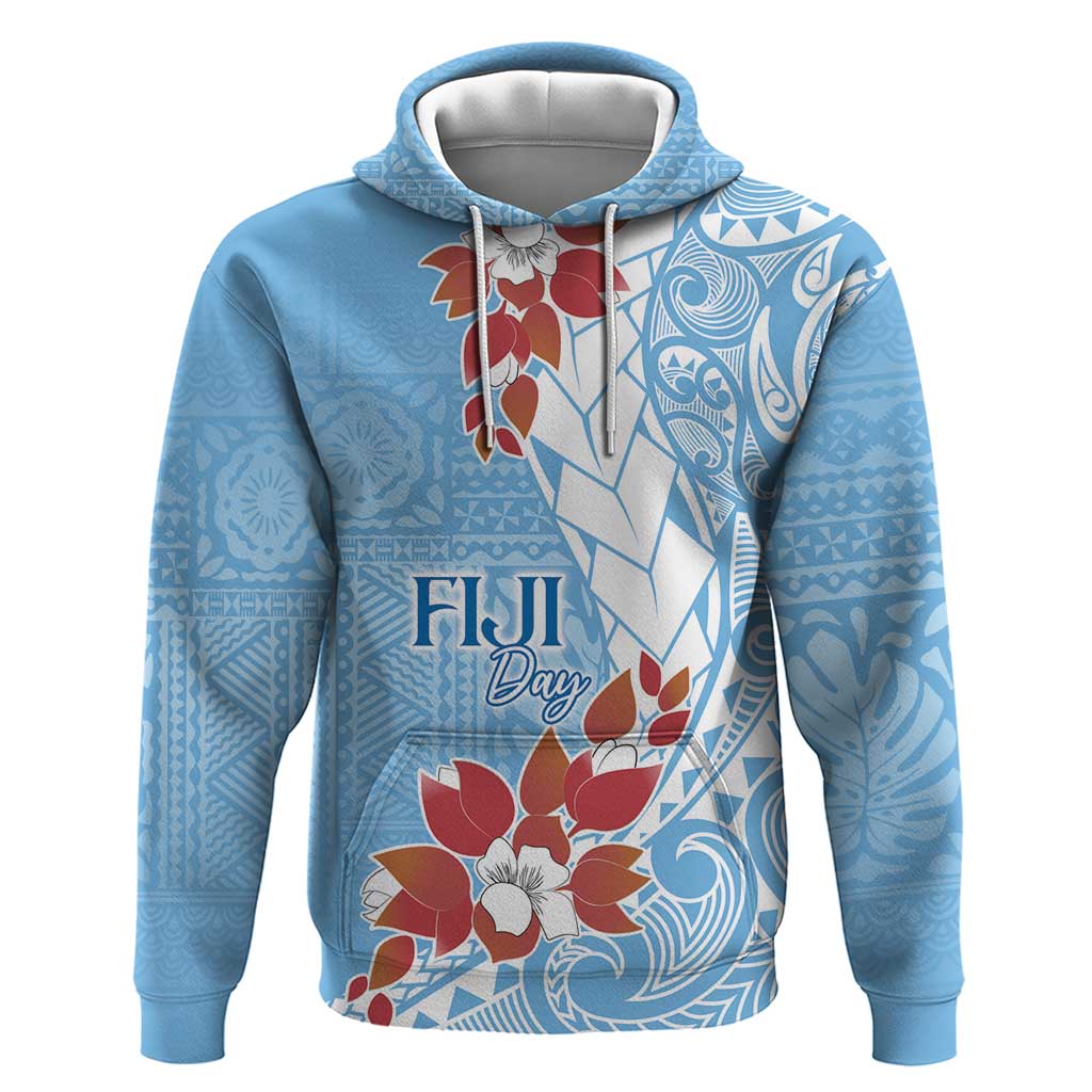 Bula Fiji Day Zip Hoodie Tagimaucia on Masi Pattern - Turquoise
