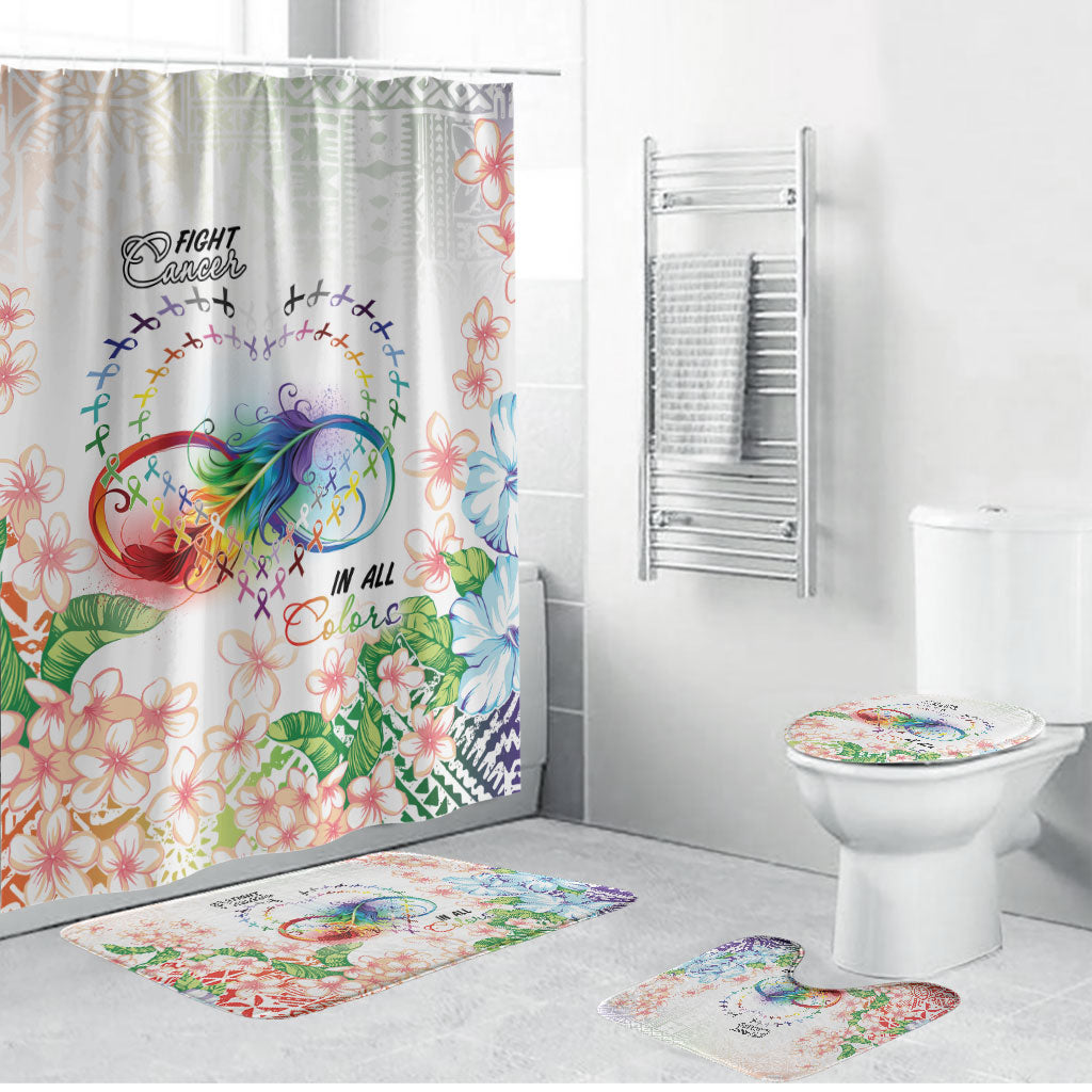 Fight Cancer In All Colors Bathroom Set Plumeria Mix Tapa Pattern LT7 Bathroom Set (4 pcs) White - Polynesian Pride