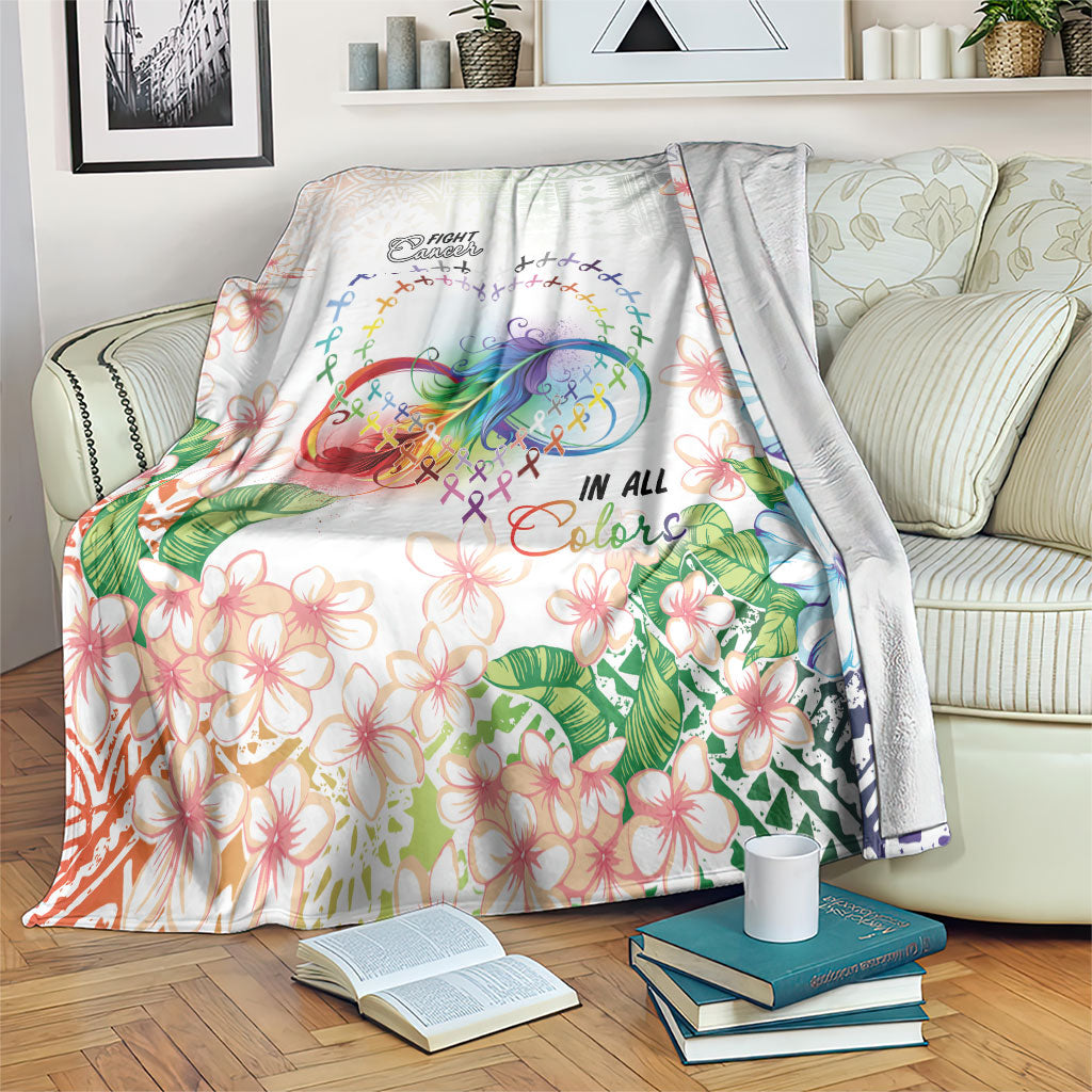 Fight Cancer In All Colors Blanket Plumeria Mix Tapa Pattern LT7 White - Polynesian Pride