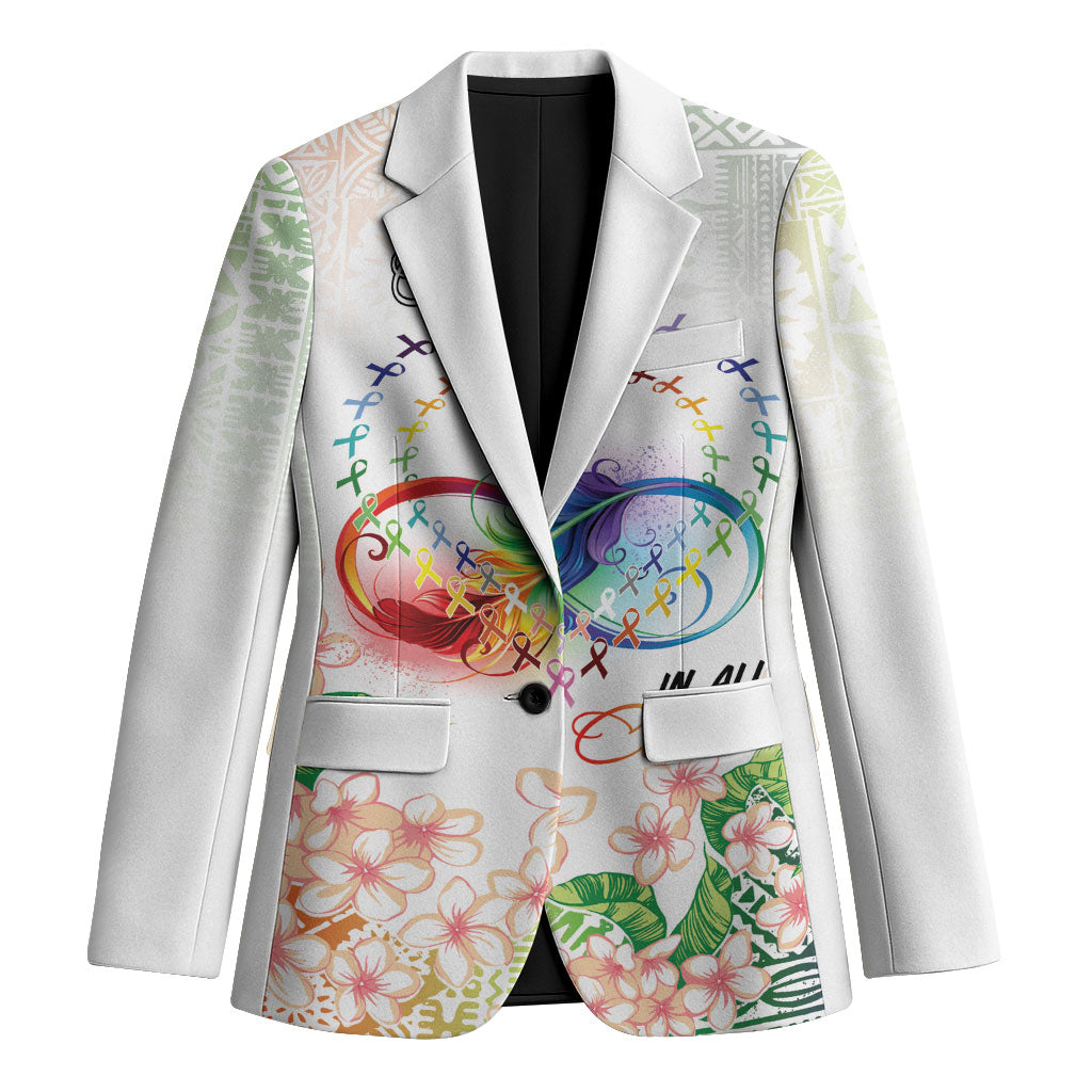 Fight Cancer In All Colors Blazer Plumeria Mix Tapa Pattern LT7 Unisex White - Polynesian Pride