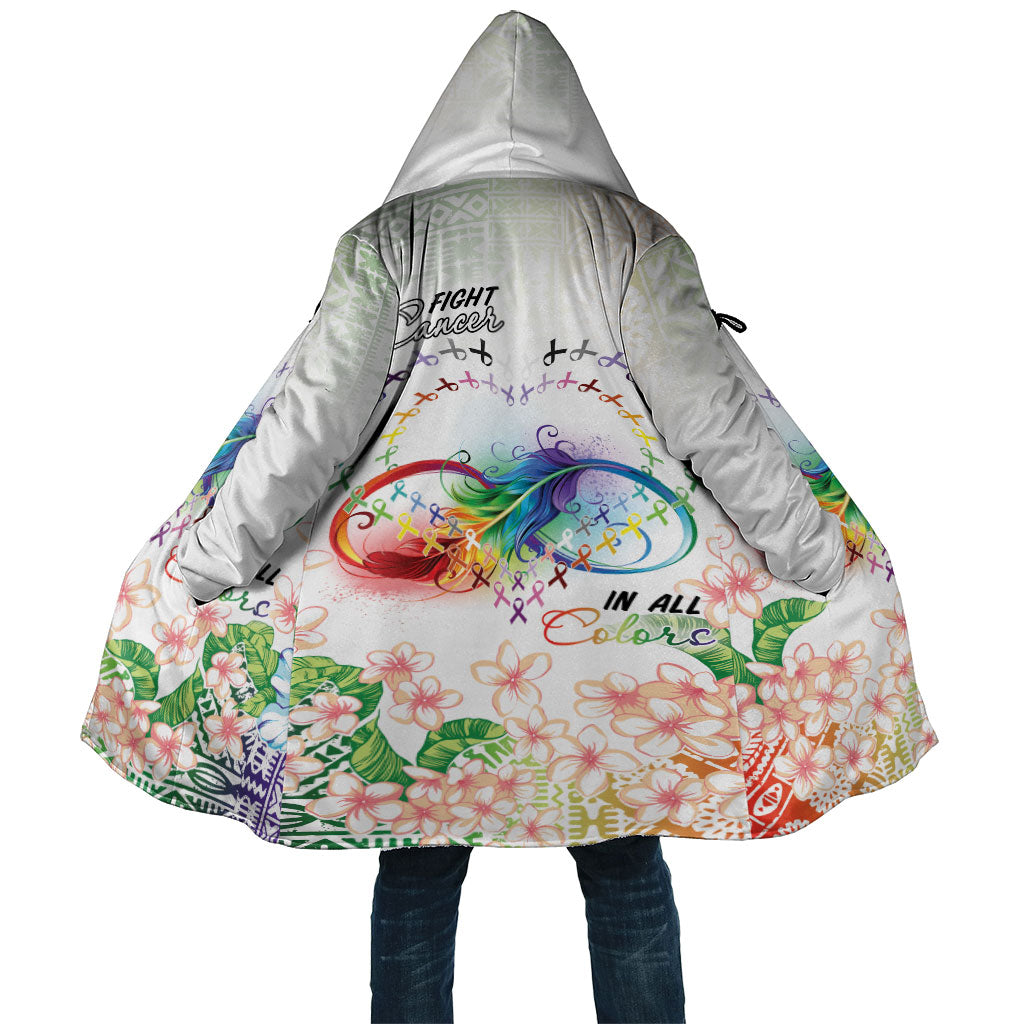 Fight Cancer In All Colors Cloak Plumeria Mix Tapa Pattern LT7 Unisex White - Polynesian Pride