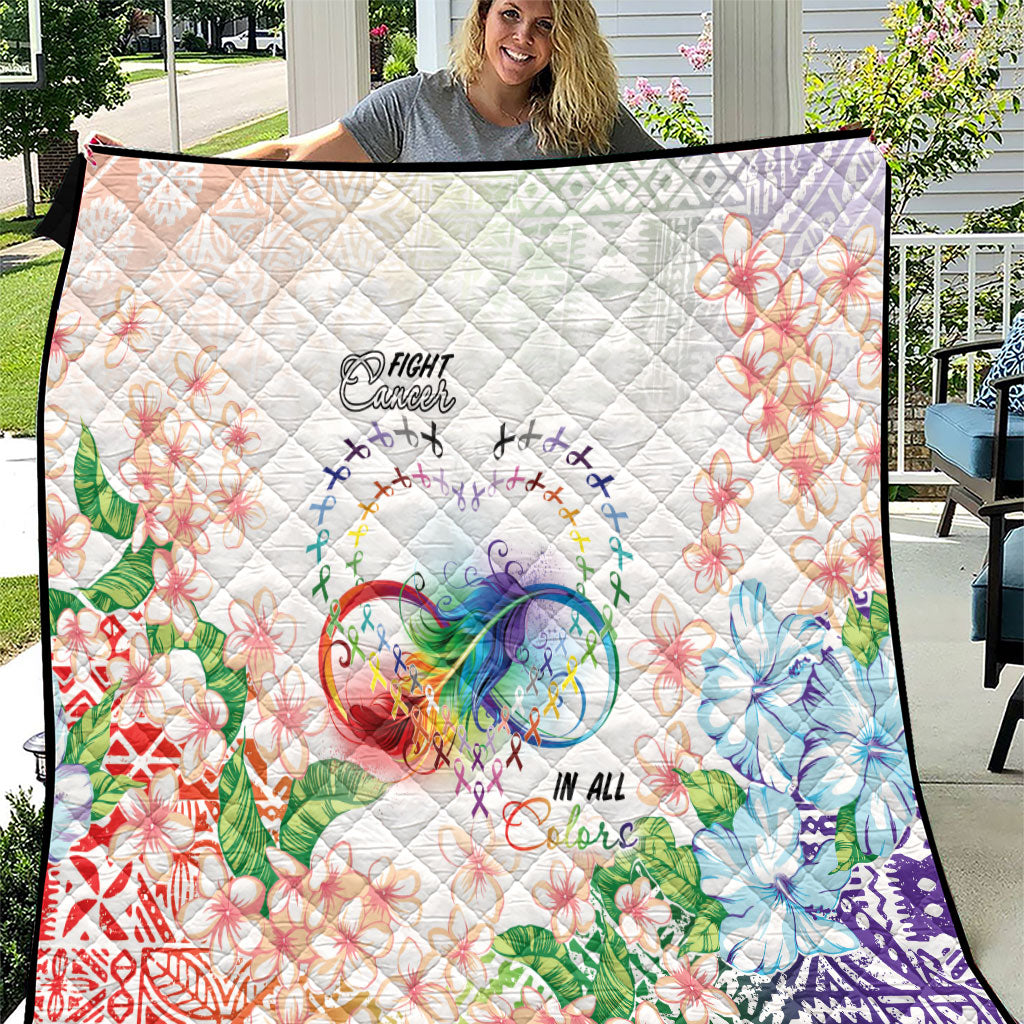 Fight Cancer In All Colors Quilt Plumeria Mix Tapa Pattern LT7 White - Polynesian Pride