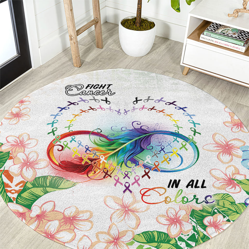 Fight Cancer In All Colors Round Carpet Plumeria Mix Tapa Pattern LT7 White - Polynesian Pride
