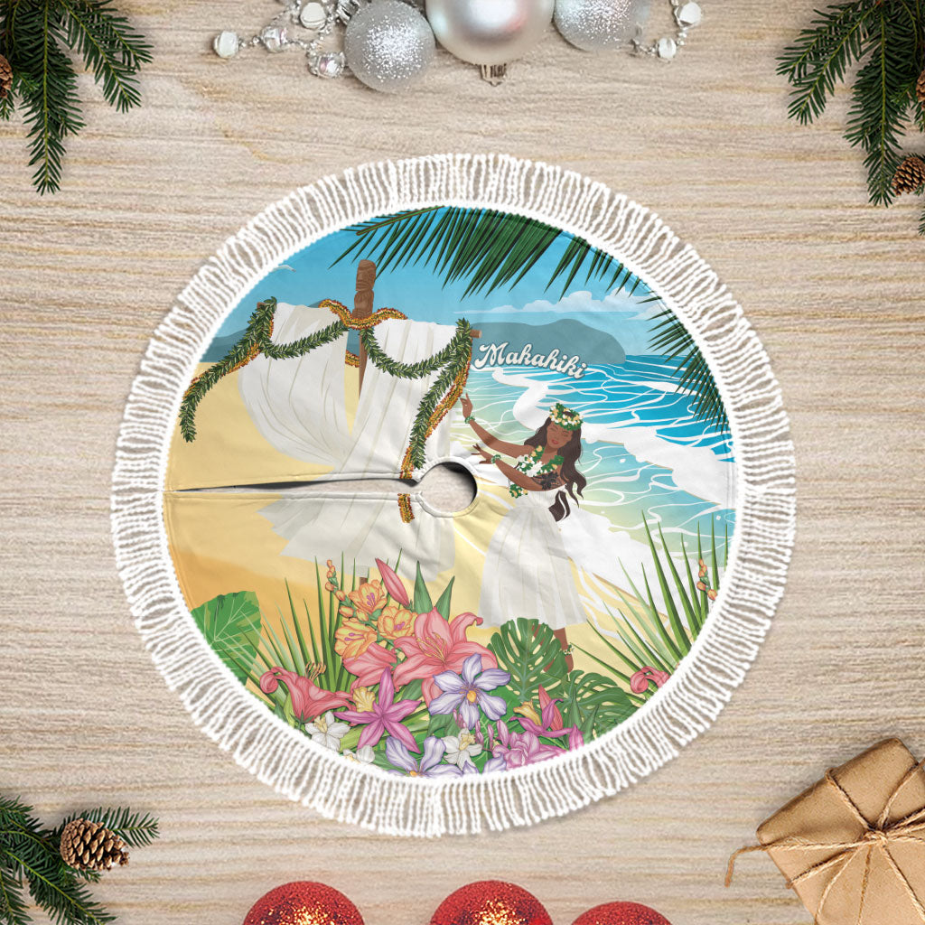 Aloha Hawaii Makahiki Hula Dance Tree Skirt Beach Scenery LT7 Fringed Multicolor - Polynesian Pride