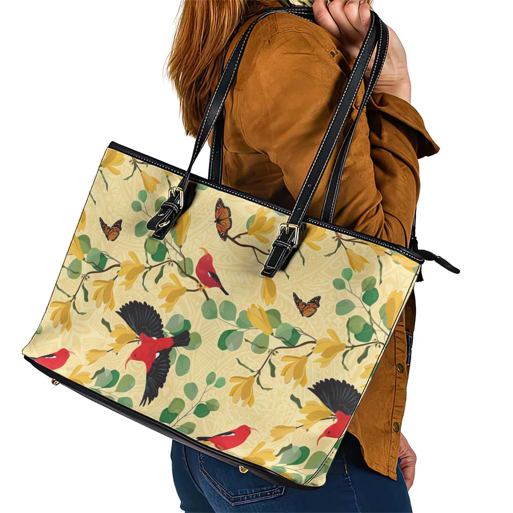 Aloha Hawaii Leather Tote Bag I'iwi on Mamane Pastel Cream