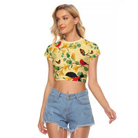 Aloha Hawaii Raglan Cropped T Shirt I'iwi on Mamane Pastel Cream LT7 Female Light Yellow - Polynesian Pride