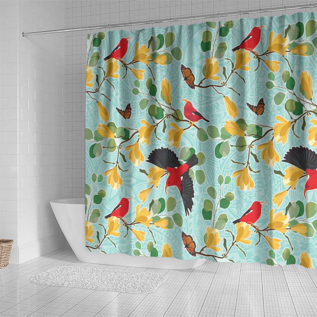 Aloha Hawaii Shower Curtain I'iwi on Mamane Pastel Turquoise
