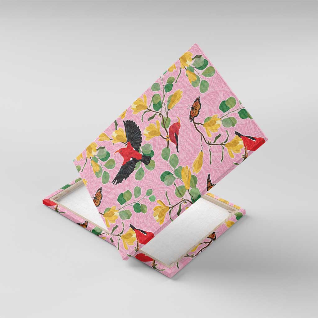 Aloha Hawaii Canvas Wall Art I'iwi on Mamane Pastel Pink