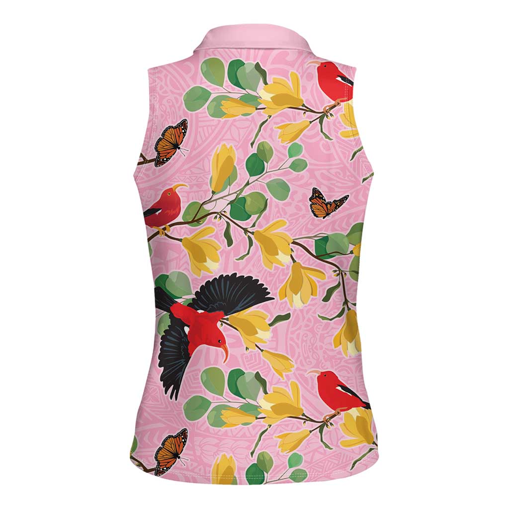 Aloha Hawaii Women Sleeveless Polo Shirt I'iwi on Mamane Pastel Pink LT7 - Polynesian Pride