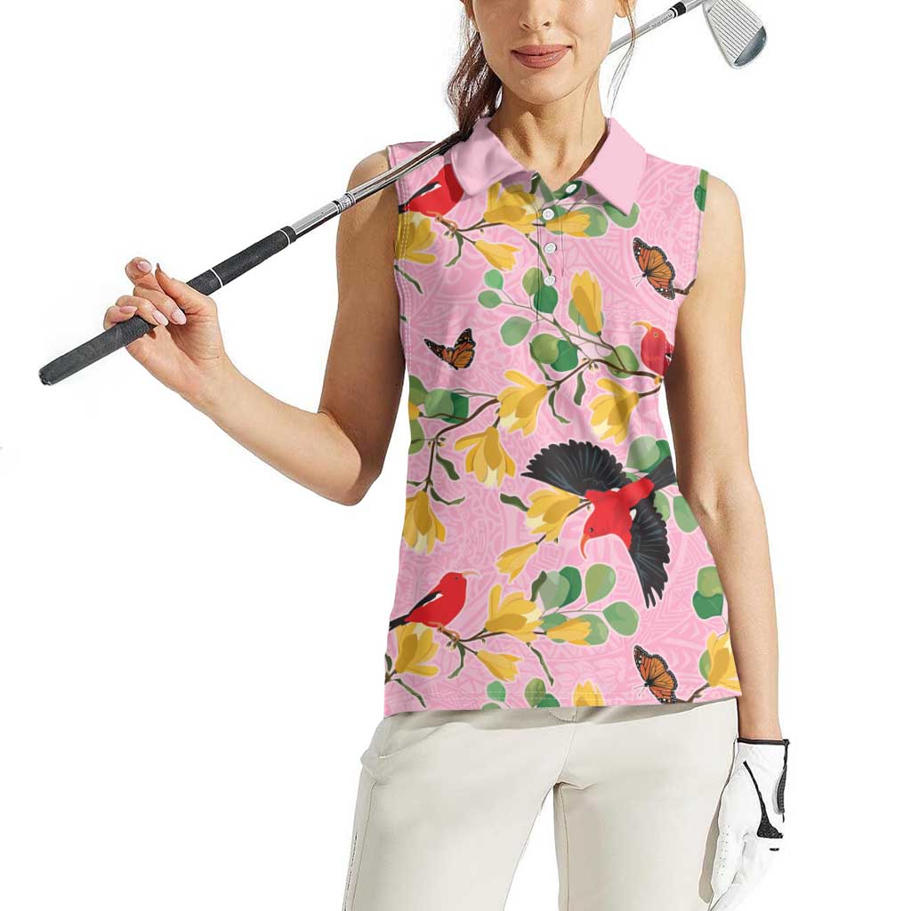 Aloha Hawaii Women Sleeveless Polo Shirt I'iwi on Mamane Pastel Pink LT7 - Polynesian Pride