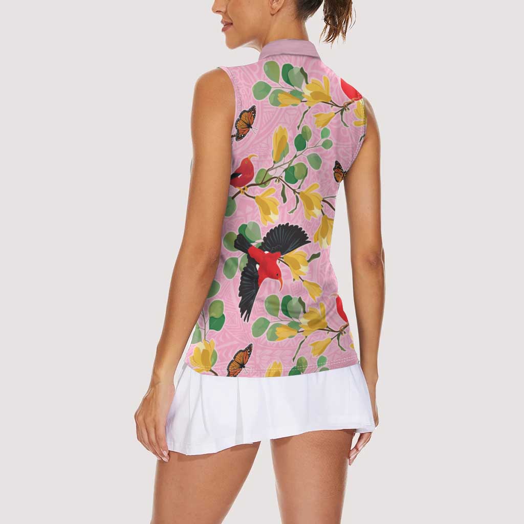Aloha Hawaii Women Sleeveless Polo Shirt I'iwi on Mamane Pastel Pink LT7 - Polynesian Pride