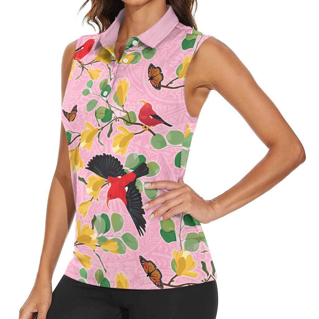 Aloha Hawaii Women Sleeveless Polo Shirt I'iwi on Mamane Pastel Pink LT7 - Polynesian Pride