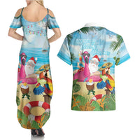Have Yourself A Beachy Little Christmas Couples Matching Summer Maxi Dress and Hawaiian Shirt with Santa Chilling - Polynesian Pride
