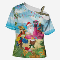 Have Yourself A Beachy Little Christmas Cross Shoulder Shirt with Santa Chilling - Polynesian Pride