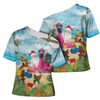 Have Yourself A Beachy Little Christmas Cross Shoulder Shirt with Santa Chilling - Polynesian Pride